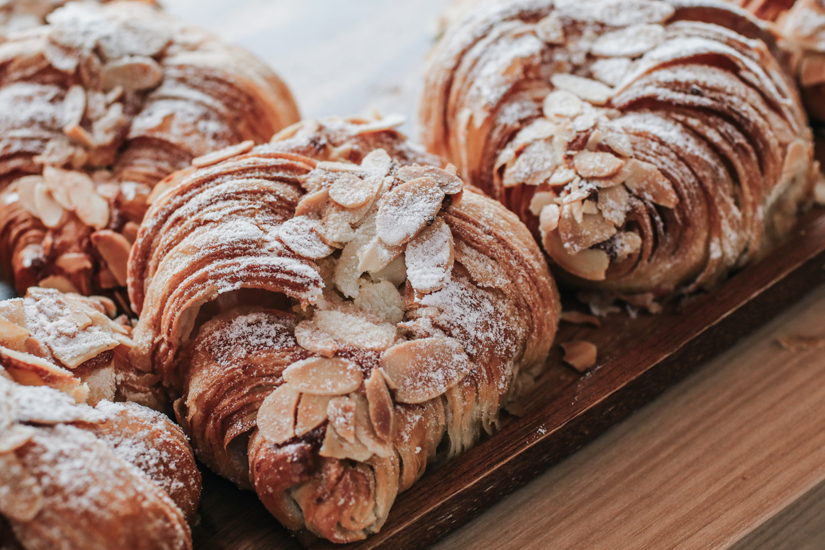 Close Up of Croissants with Almond Slices